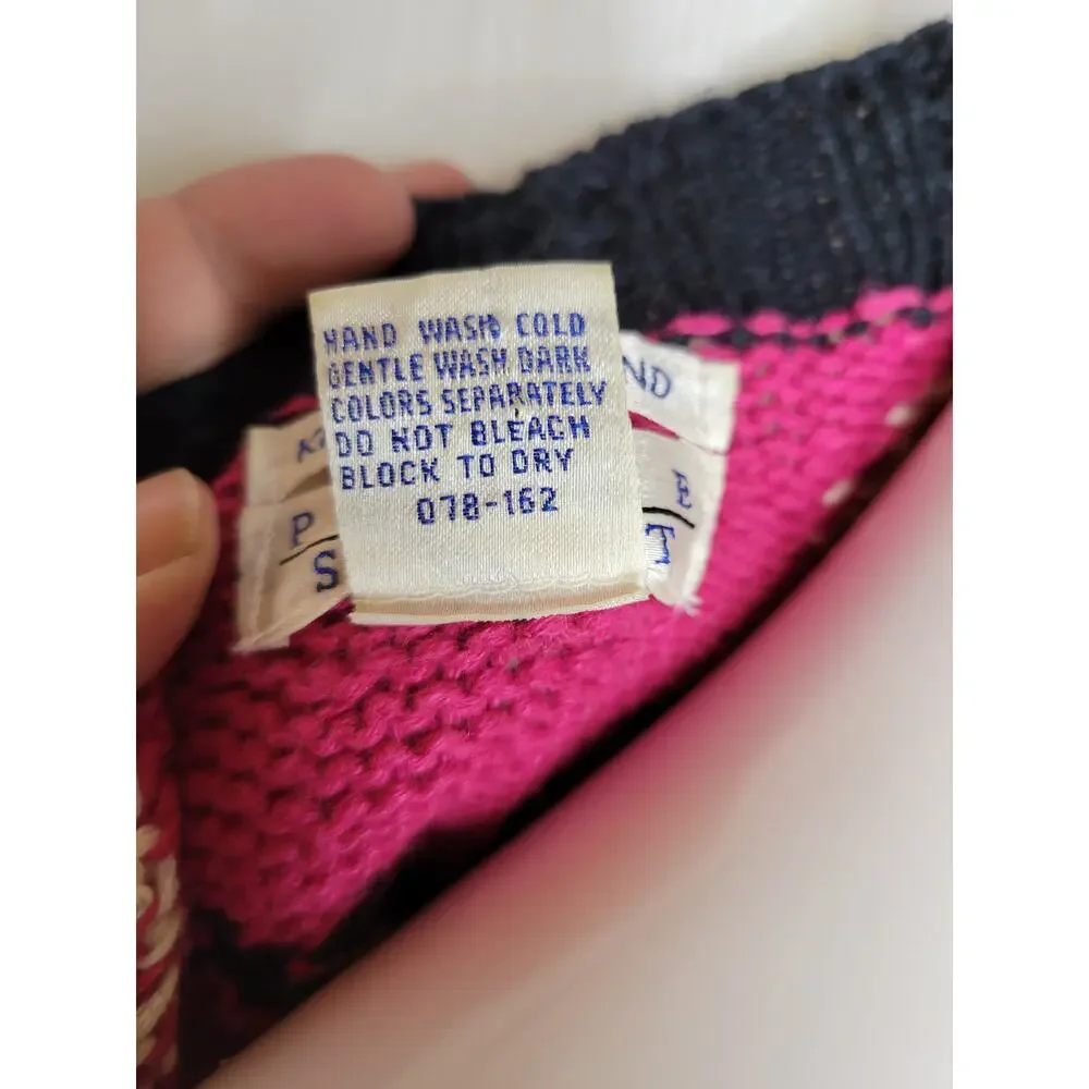 Piccone Sport Vintage Pink and Navy Hand Knit Sweater, M